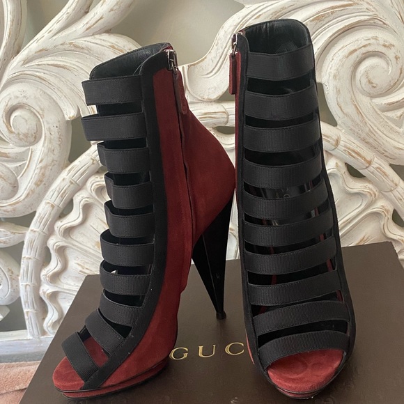 Gucci suede colorblock bootie heel sandals 37 - Picture 2 of 11